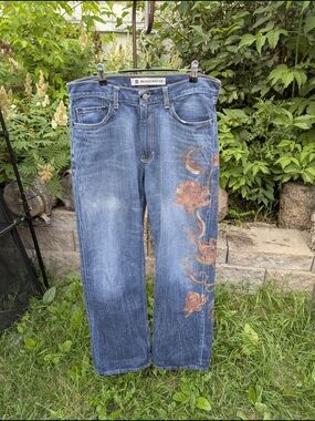 Vintage GAP Y2K Hand Painted  Oversized Boyfriend Bootcut Jeans Boho Upcycled